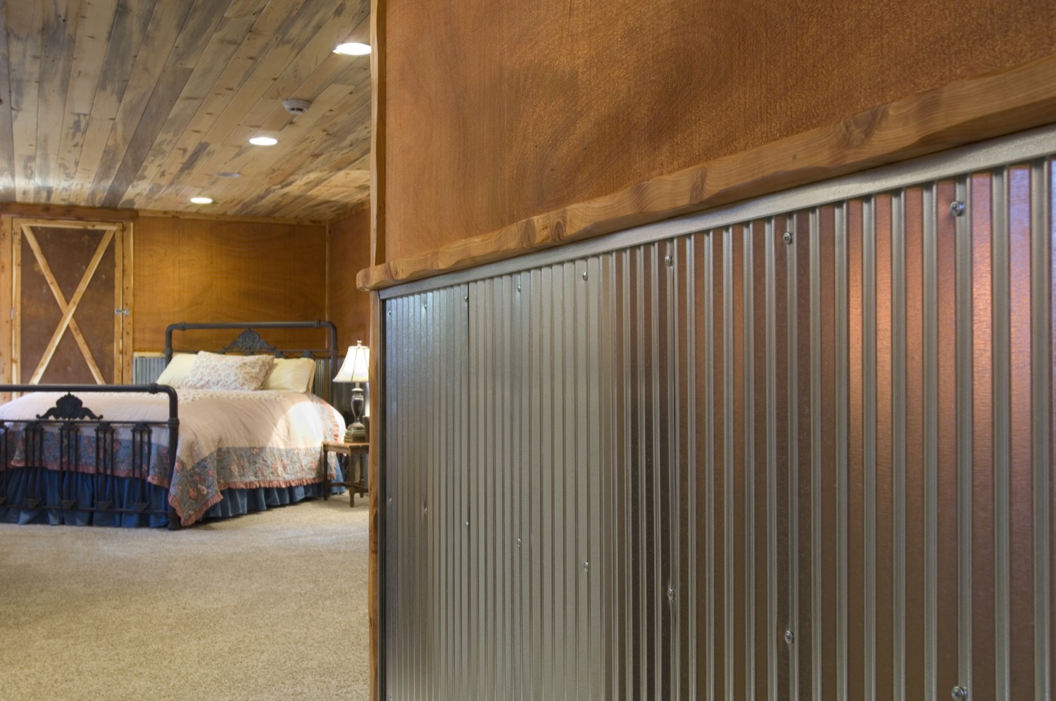 Corrugated metal wainscoting accent wall