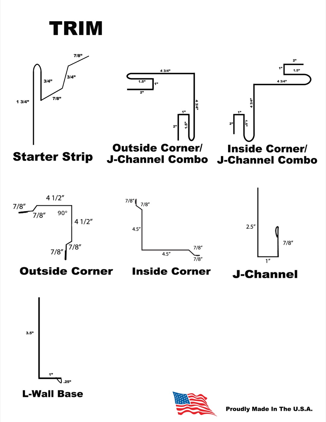 Lap siding trim profiles and dimensions