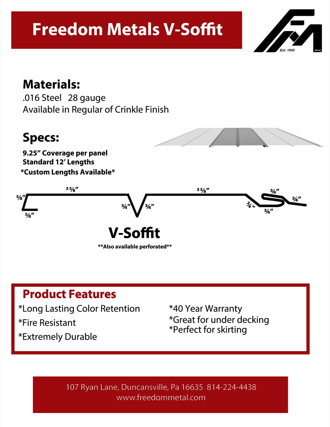 V-soffit panel trim profile and dimensions